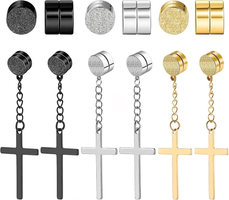 NEWITIN 6 Pairs Stainless Steel Magnetic Stud Earrings for Men Clip on Earring Magnetic Earring Unisex Non Piercing CZ Magnet Studs Diamond Earrings for Women Men - Image 1